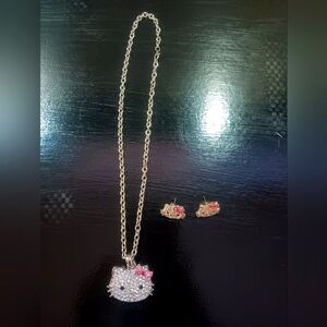 HELLO KITTY STERLING SILVER CRYSTAL NECKLACE & EARRINGS MATCHING SET